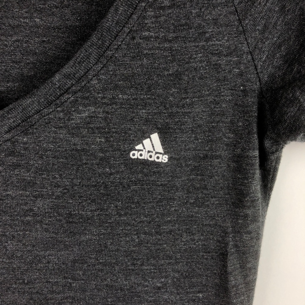 Adidas V-Neck Dark Gray Tee Shirt Cotton Blend - Picture 2 of 11